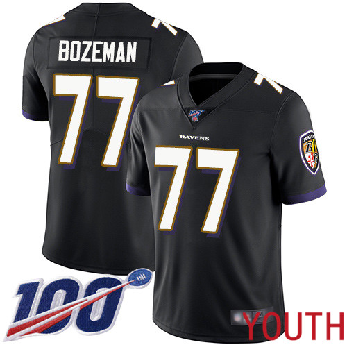 Baltimore Ravens Limited Black Youth Bradley Bozeman Alternate Jersey NFL Football #77 100th Season Vapor Untouchable